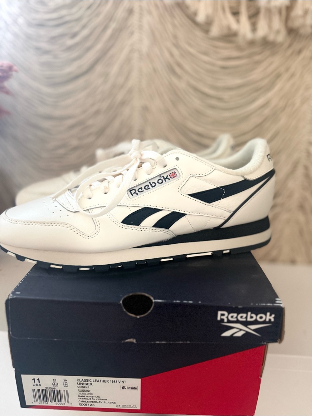 Reebok Men's Classic Leather Sneakers - White with Black Stripes